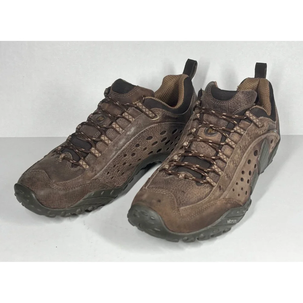 Merrell Intercept Urban Dark Brown Leather Hiking Shoes Mens 10.5 Vibram J75117